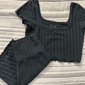 Gray Striped Aerie Offline Matching Set Short Sleeve and Biker Shorts (S)